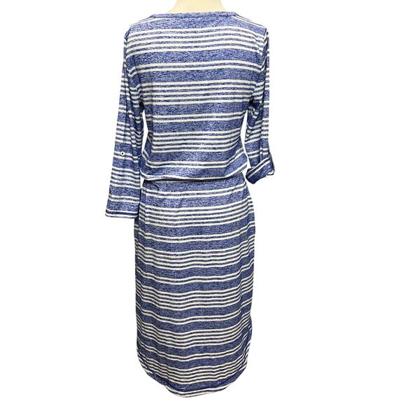 T by Talbots Dress M Blue White Stripe Drawstring Roll Tab Nautical Coastal Soft - Picture 5 of 13